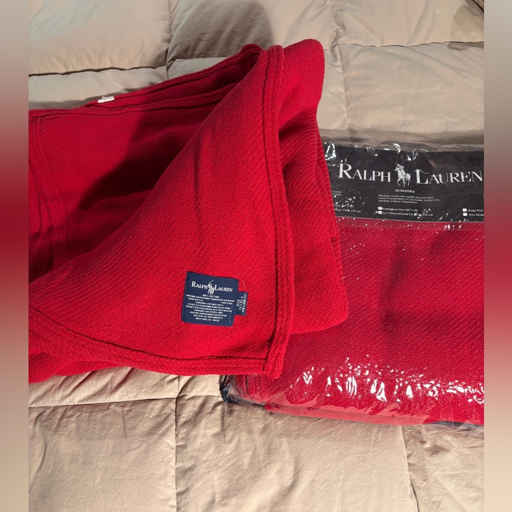 Ralph Lauren Red Cotton Throw Blanket